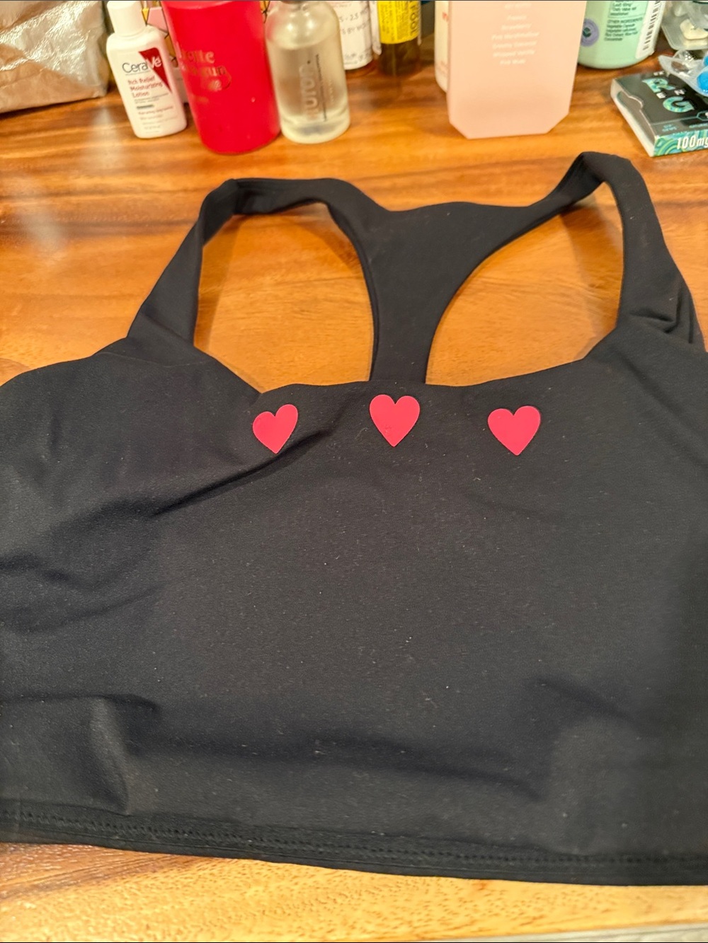 Spiritual Gangster Black Sports Bralette with Red Heart Accents